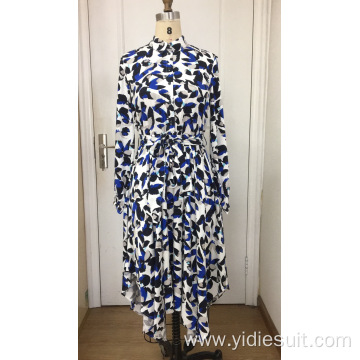 Blue and White Long Sleeve Maxi Dress